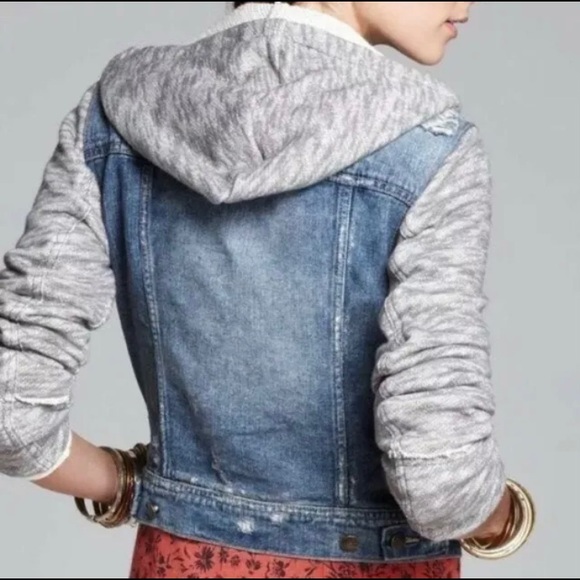 FREE PEOPLE Knit Sweatshirt Hooded Denim Jacket - Picture 1 of 12